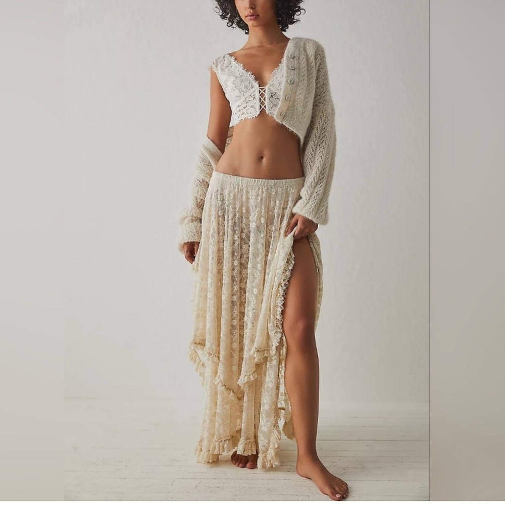 Free People Intimately French Courtship Layered Lace Asymmetrical Half Slip